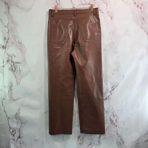 Wilfred Pants Women 4 Brown Faux Vegan Leather High Rise Straight Aritzia Cognac - Picture 1 of 12